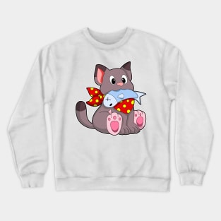 Cat with Ribbon & Fish Crewneck Sweatshirt